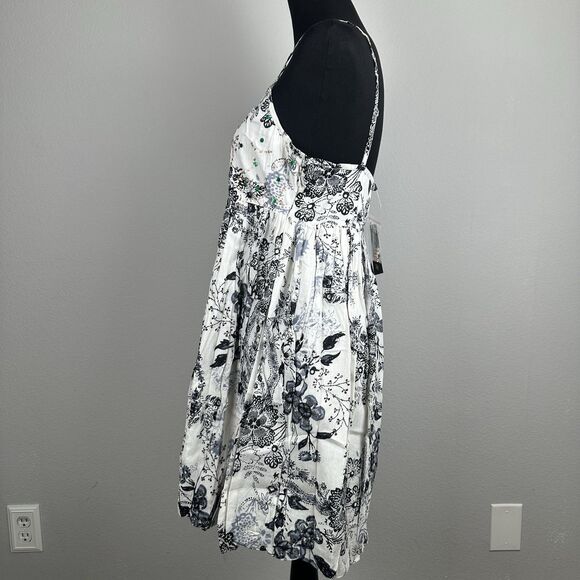 Chaudry KC Babydoll Mini Dress Size Large Sequin Pleated Bubble Hem Cottage Boho - Picture 6 of 14